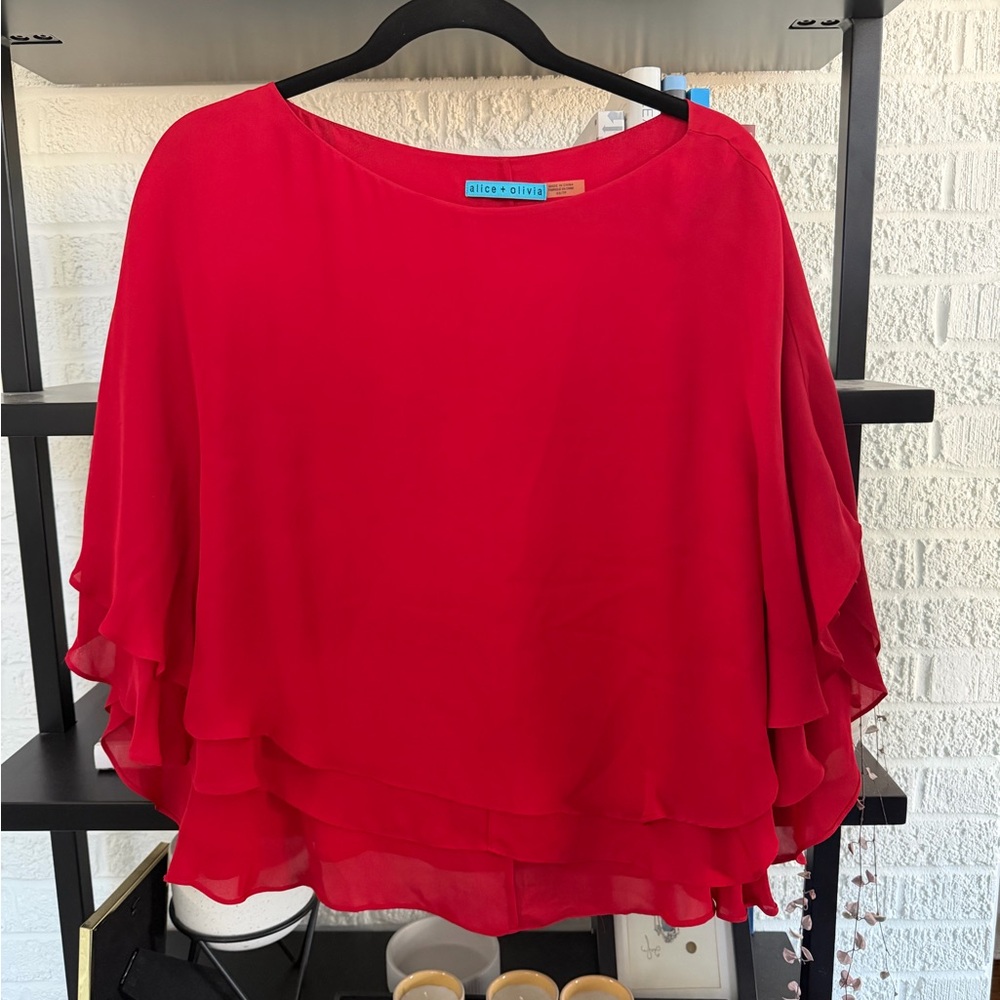 Alice + Olivia 100% Silk Poncho Layered Blouse XS